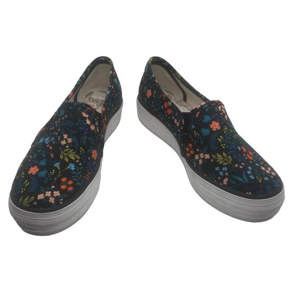 Rifle Paper Co. Keds Black Floral Slip On Sneakers Size 6.5 - Picture 1 of 7